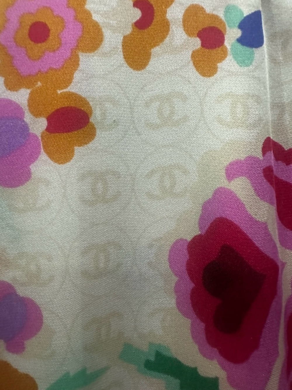 CHANEL Runway Top w/ CC pattern throughout & Multicolored Tweed trim sz 44